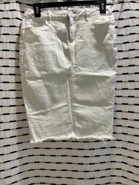 High-rise white denim skirt